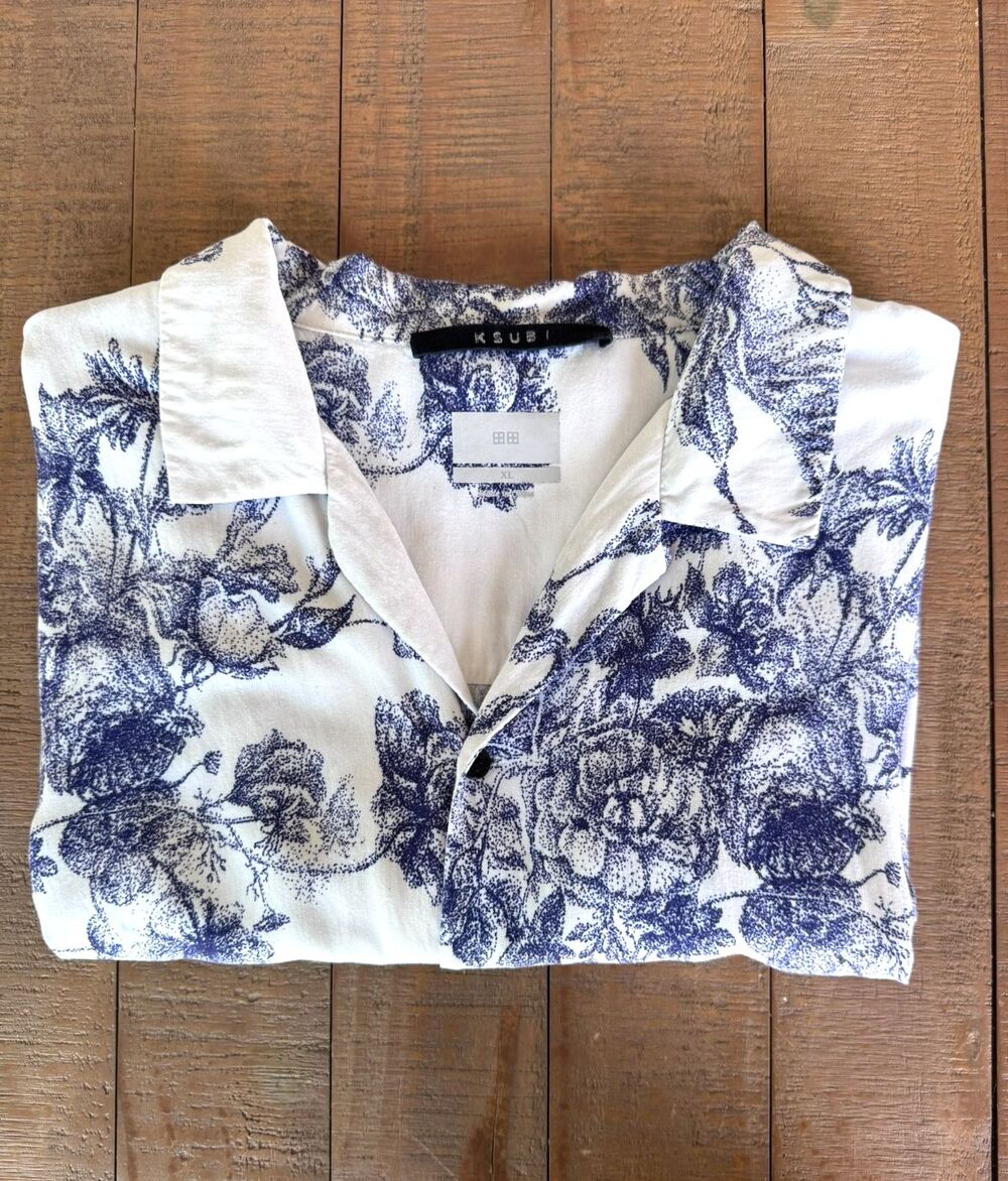 Ksubi Skull Billiard Camp Floral Hawaiian Summer Short Sleeve Button Down XL - Picture 2 of 6